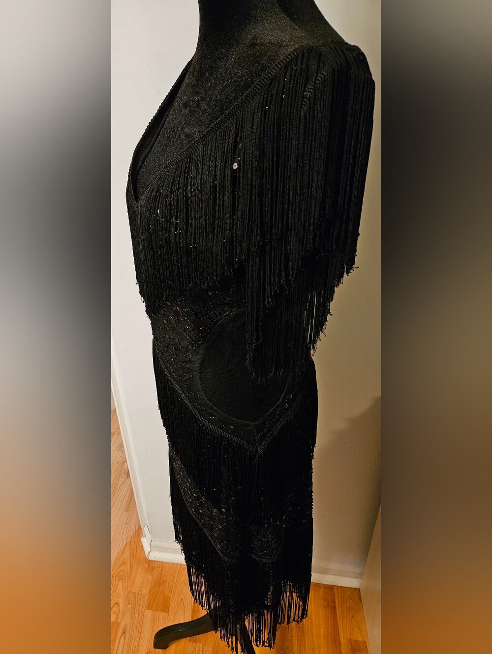 Black Backless Fringe Evening Dress - Picture 3 of 6